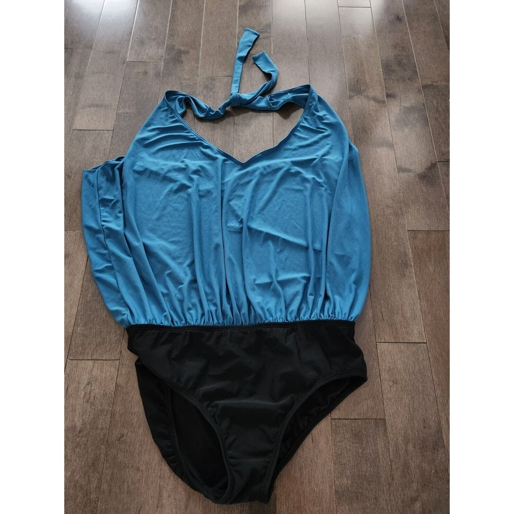 Venus Swimsuit Womens 12 One Piece Halter Tie Black Blue Bathing Suit Vacation - Picture 3 of 7